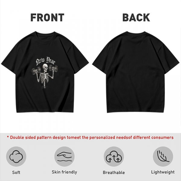 Olive T-Shirt With Skeleton Lifting Weights New Year Print
