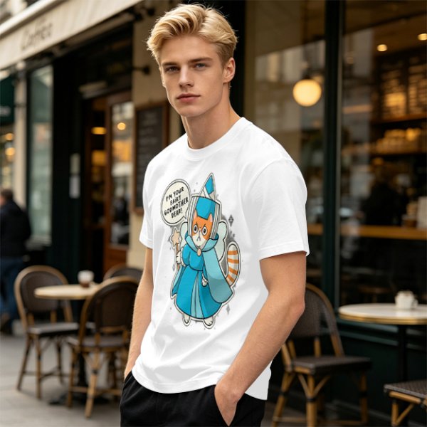 Olive T-Shirt With Fairy Godmother Cat Graphic Print