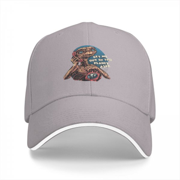 Black baseball cap with E.T. 'Get Me Out Of This Planet ASAP' print