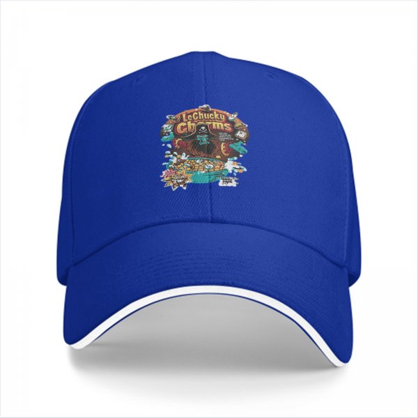 Black baseball cap with LeChucky Charms cereal graphic print