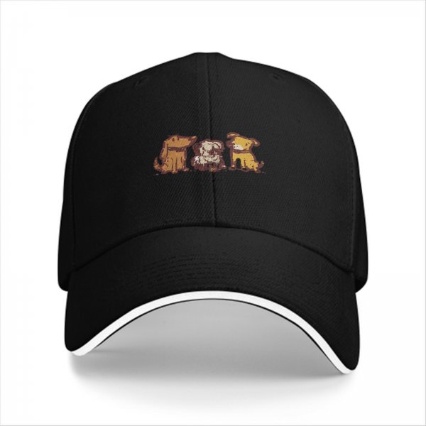 Black Baseball Cap With Cute Three Dogs Embroidery