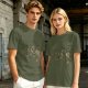 Olive Green T-Shirt With Knight Vs Rooster Fantasy Graphic Print