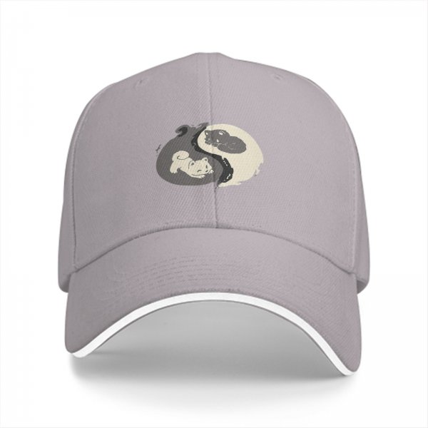 Black baseball cap with yin yang cat graphic design