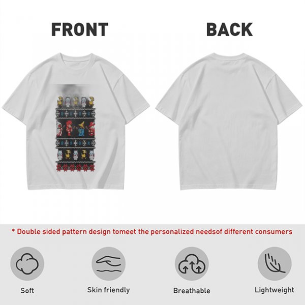 Olive T-Shirt With Final Fantasy Christmas Themed Pixel Art Print