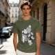 Olive T-Shirt With Playful Cats Emerging From Printer Graphic
