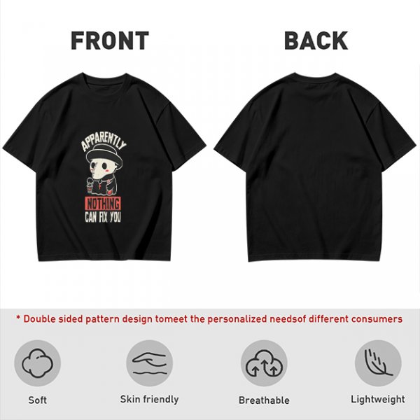 Olive T-Shirt With Cute Plague Doctor Graphic And 'Apparently Nothing Can Fix You' Text