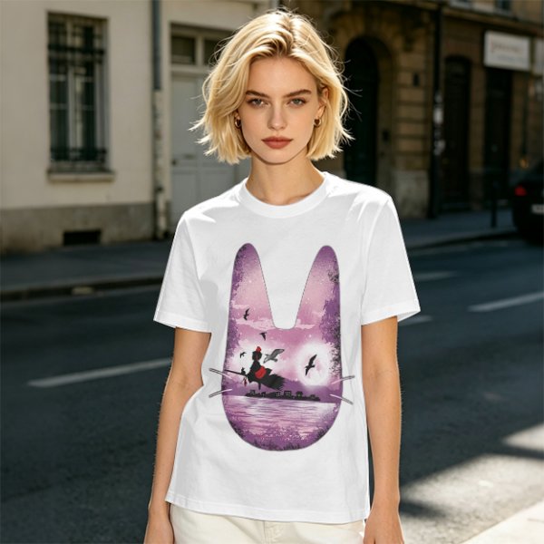 Olive T-Shirt With Witch Riding Broom Silhouette In Bunny Outline