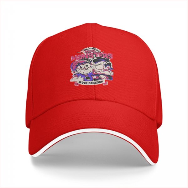 Black baseball cap with local monsters blood donation graphic print