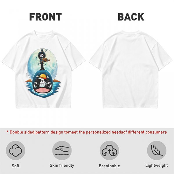 One Piece Brook Playing Violin on Laboon Whale Moon T-Shirt Print