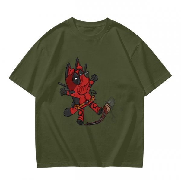 Olive Green T-Shirt With Cute Deadpool Dog Graphic Print