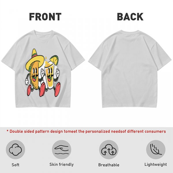 Olive T-Shirt with Cartoon Taco and Beer Graphic