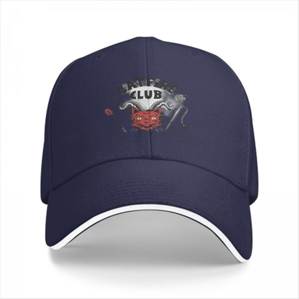 Black baseball cap with devil cat Campfire Club graphic