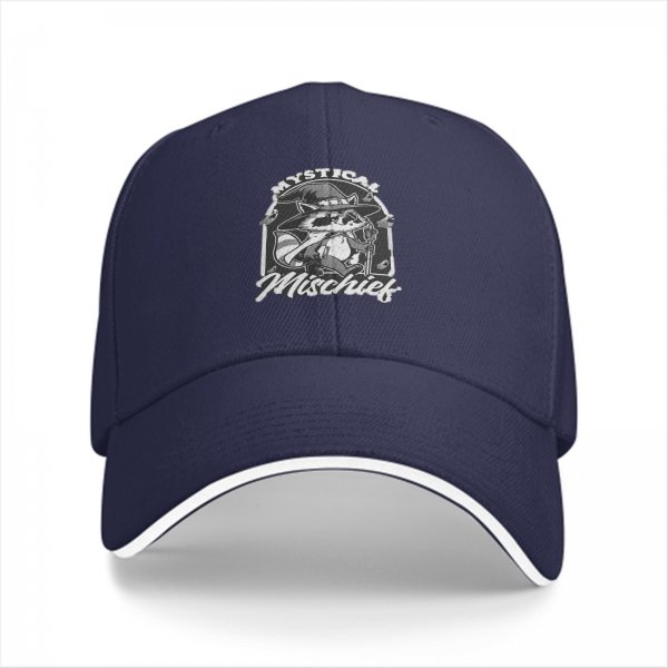 Black Baseball Cap with Mystical Mischief Raccoon Wizard Graphic
