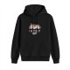Black hoodie with a tired unicorn and the text I Glitterally Can't