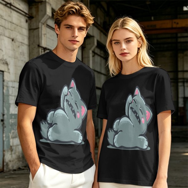 Olive T-Shirt With Embarrassed Gray Cat Graphic Print