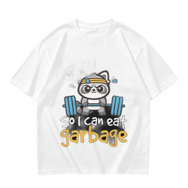 Olive T-Shirt with Raccoon Lifting Weights 'So I Can Eat Garbage' Print