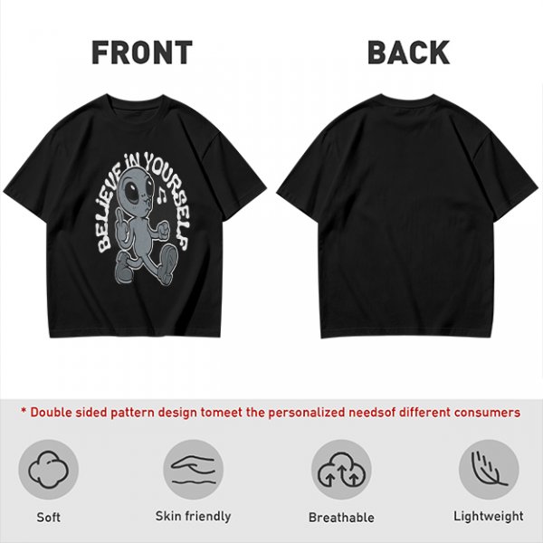 Oversized Olive T-Shirt With Alien 'Believe In Yourself' Graphic