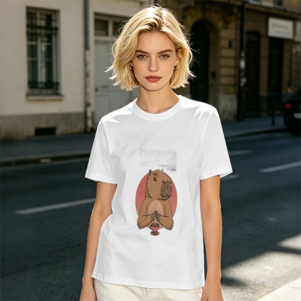 Olive Green T-Shirt With Cute Praying Capybara Graphic
