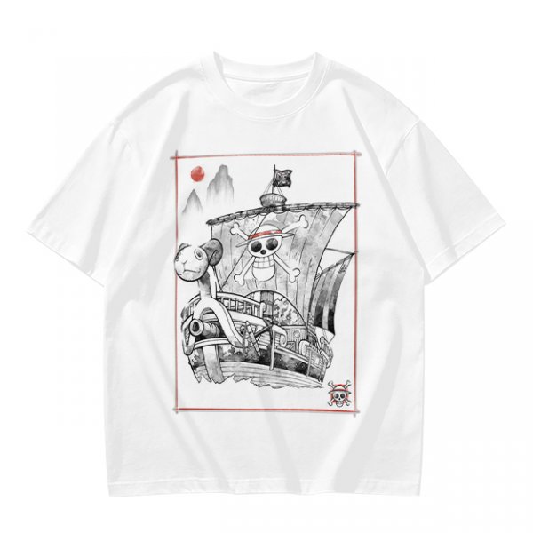 Olive T-shirt with Straw Hat Pirate Ship Art Print