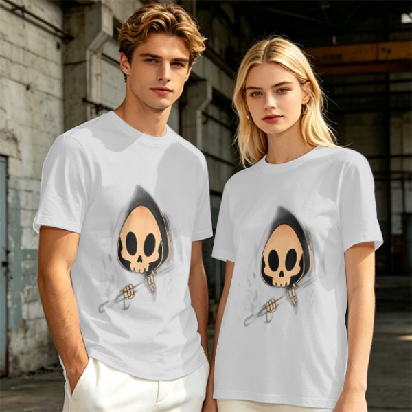 Olive T-shirt with Cute Grim Reaper Skull Graphic