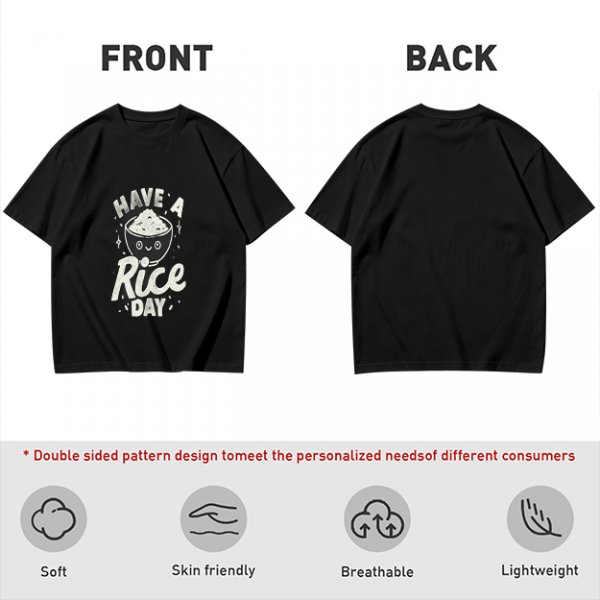 Olive t-shirt with 'Have a Rice Day' and cute rice bowl graphic