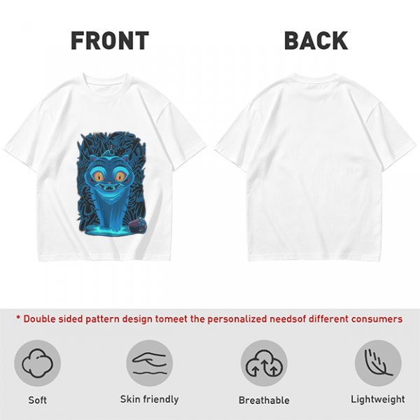 Olive T-shirt with Glowing Blue Cheshire Cat Graphic