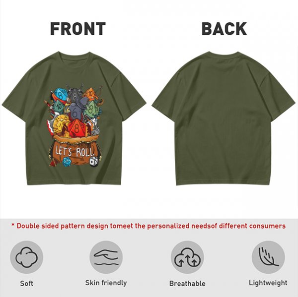 Olive Dungeons and Dragons Dice Bag Let's Roll Graphic T-Shirt