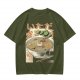 Olive green t-shirt with zen ramen bowl and bonsai tree print