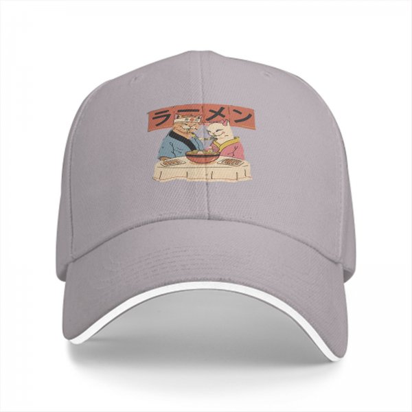 Black baseball cap with cats eating ramen graphic