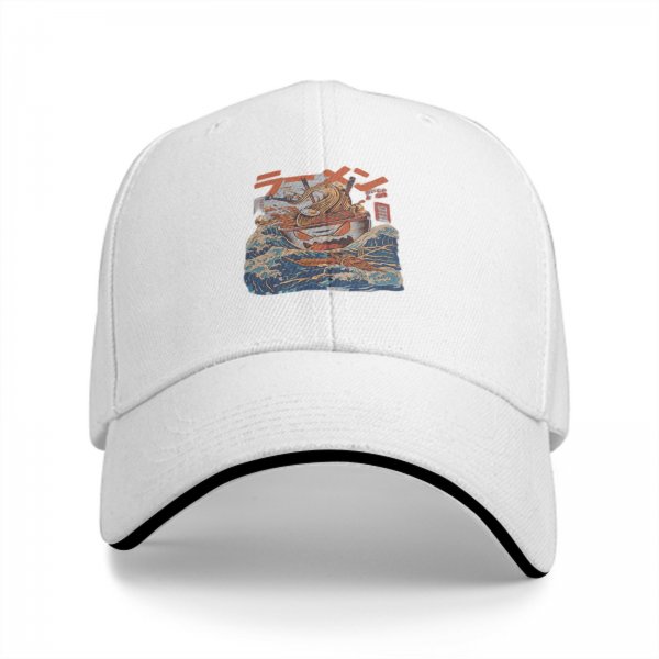 Black Baseball Cap with Japanese Ramen Wave Art Print