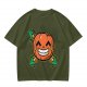 Olive T-Shirt with Smiling Pumpkin Corn Crossbones Graphic