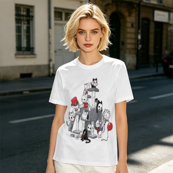 Horror Movie Character Cats On Cat Tree Graphic T-Shirt
