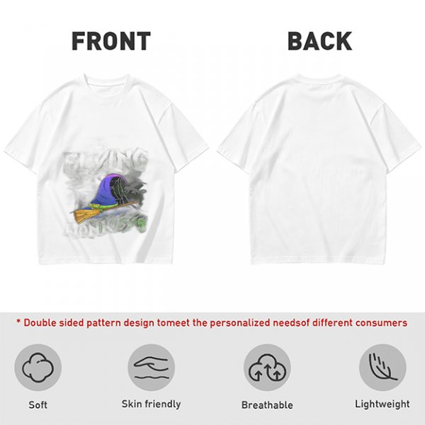 Olive T-Shirt with Witch Hat and Broom Halloween Graphic
