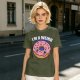 Olive green t-shirt with sad donut graphic and 'I'M A WEIRD' text
