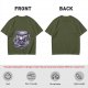 Olive T-shirt with Gothic Skull Teacup and Roses Print