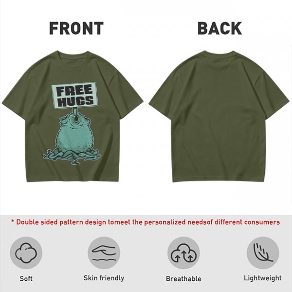 Olive T-Shirt With Free Hugs Monster Graphic Print