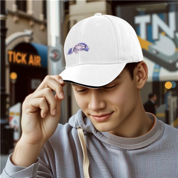 Black baseball cap with a sleeping cute cat graphic