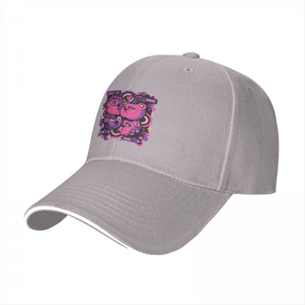 Black baseball cap with pink and purple bear graphic print