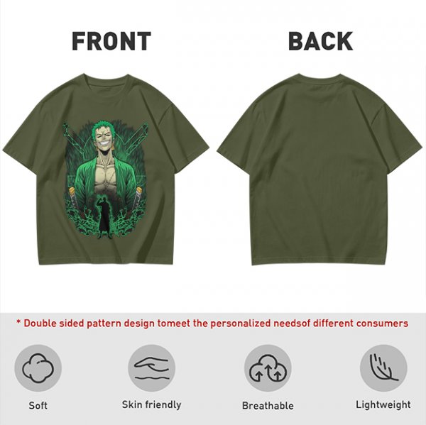 One Piece Roronoa Zoro Graphic Print Olive T-Shirt