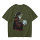 Olive Green T-Shirt With Goblin King Holding Crystal Ball Art