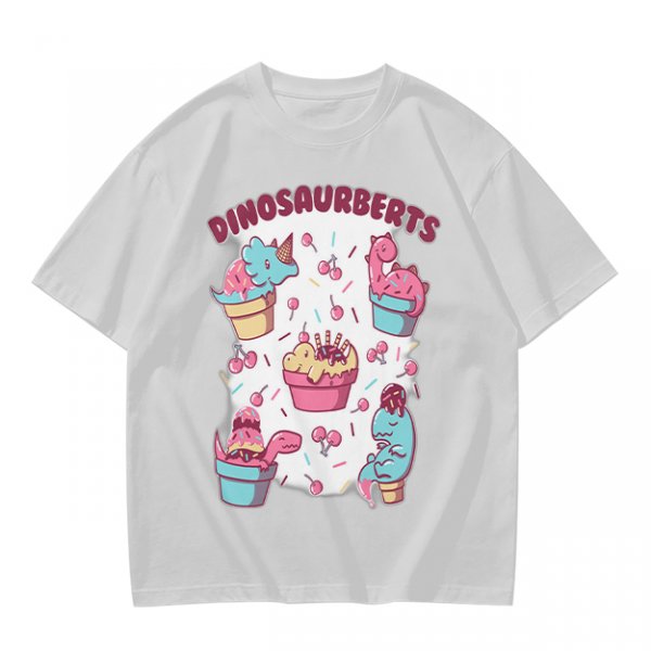 Olive T-Shirt With Cute Dinosaur Ice Cream Graphic Print
