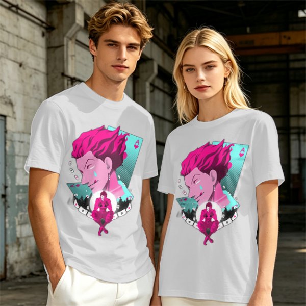 Olive T-shirt with Hisoka Anime Character and Ace of Hearts Print