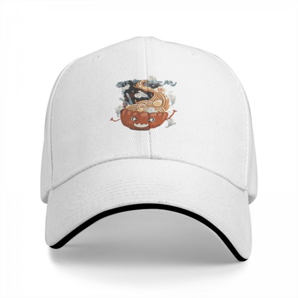 Black Baseball Cap With Halloween Pumpkin Ramen Ghost Graphic