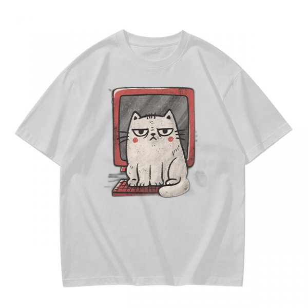 Olive T-shirt with Grumpy Cat on Retro Computer Print