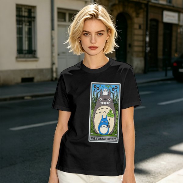 Olive T-shirt with My Neighbor Totoro Forest Spirit Tarot-style Print