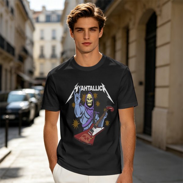 Olive T-Shirt With Skeletor Rock Guitarist Graphic Print
