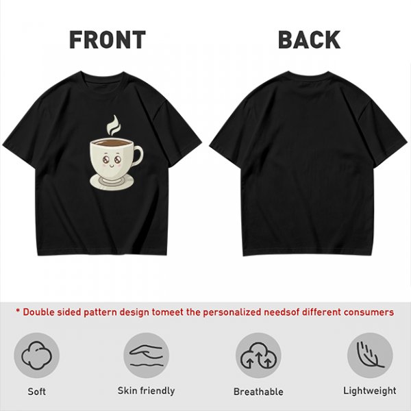 Olive Green T-Shirt With Cute Smiling Steaming Coffee Cup Print