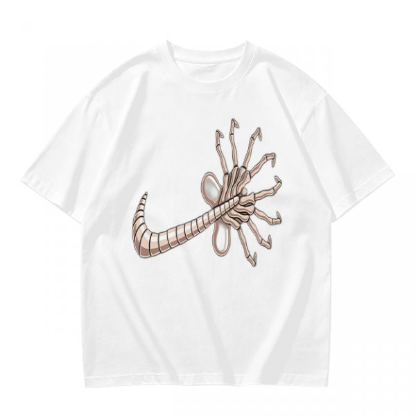 Olive T-shirt with Alien Facehugger Swoosh Graphic Print