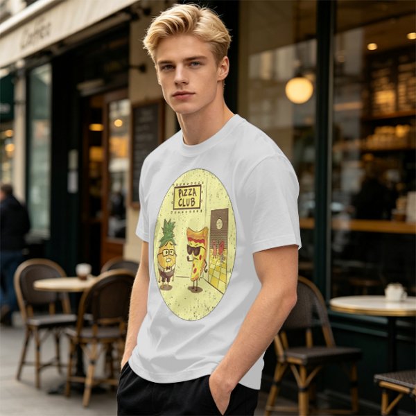 Pizza Club T-Shirt With Funny Pineapple and Pizza Slice Characters