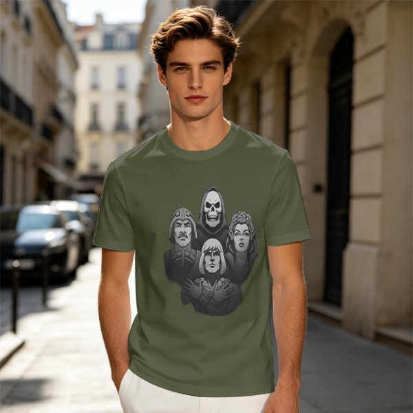 Olive Graphic T-Shirt with Fantasy Character Portraits